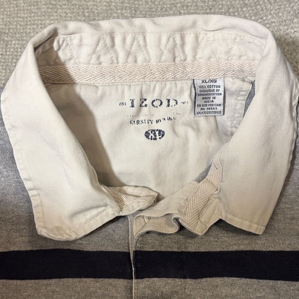 Vintage IZOD Varsity Rugby Polo Long-sleeve, Gray - Picture 3 of 9